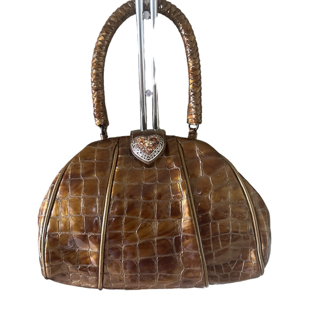 Brighton Vintage faux croc patented purse jeweled rhinestone heart clasp